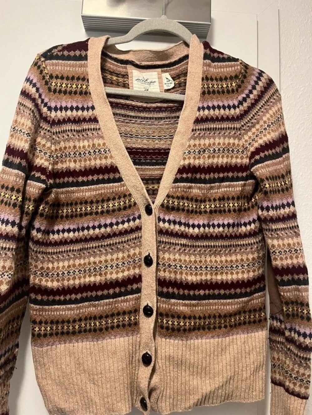 H&M Multicolor Fair Isle Button-Up Cardigan - Pink, Burgundy, Tan
